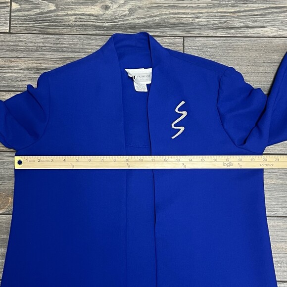 S.L. Fashions Petites 6P Royal Blue Open Front Jacket Beaded Embellished Blazer - Picture 13 of 16